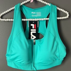 FILA Racerback Sports Bra size Large Regal Aqua Medium Impact Fits Cups A-C NWT